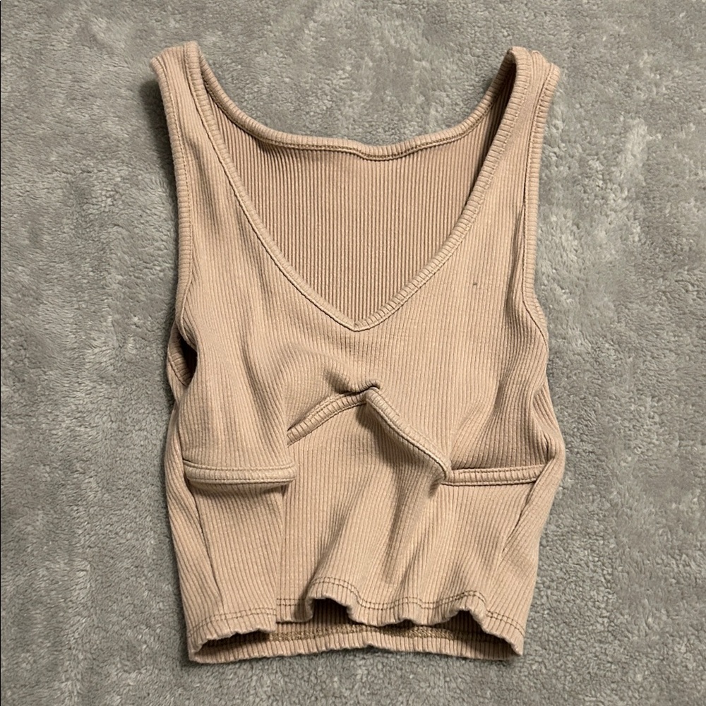 Stylish Beige Ribbed Crop Top